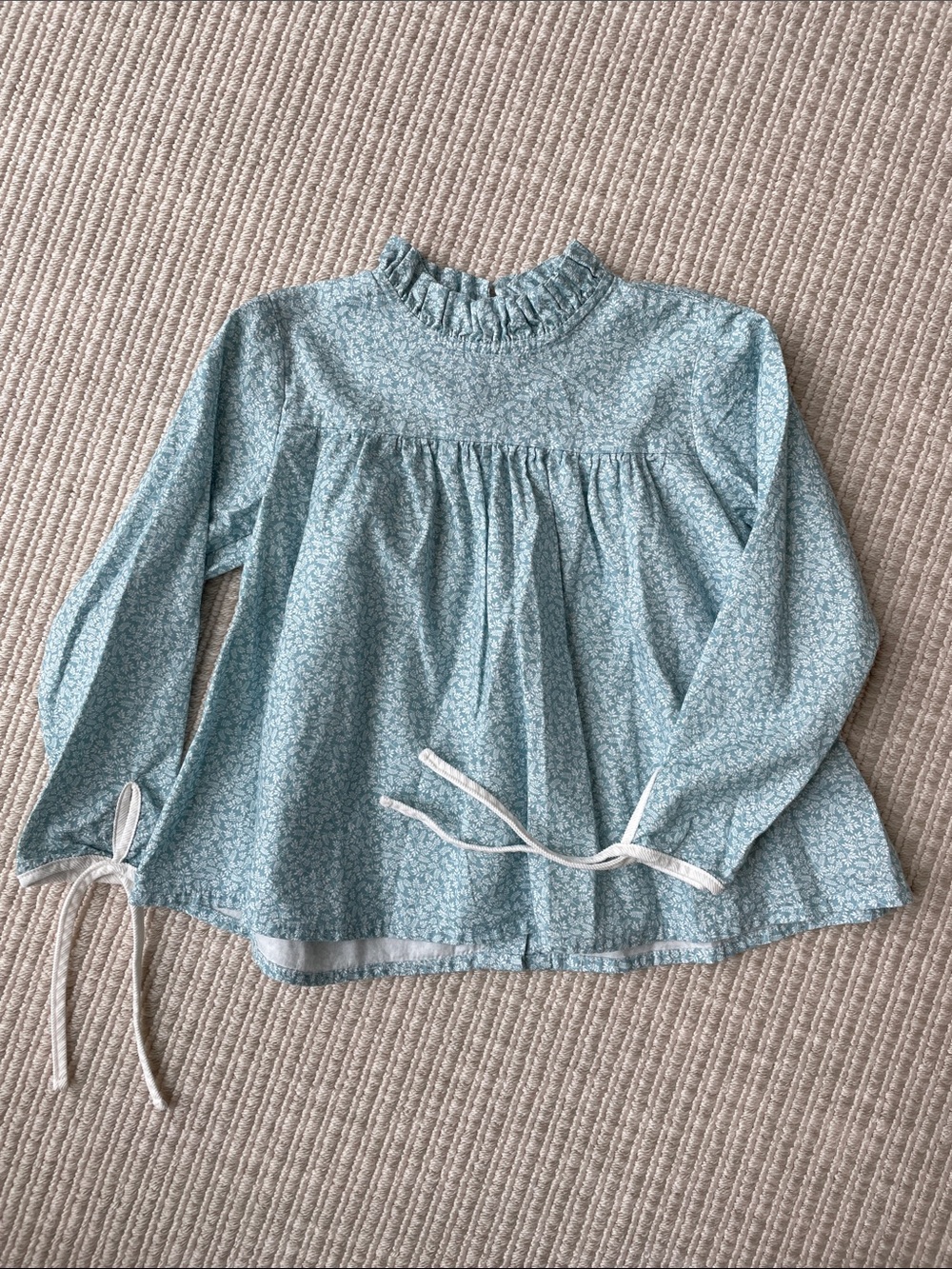 bella bliss Light Blue Floral Ruffle Neck Long-Sleeve Top